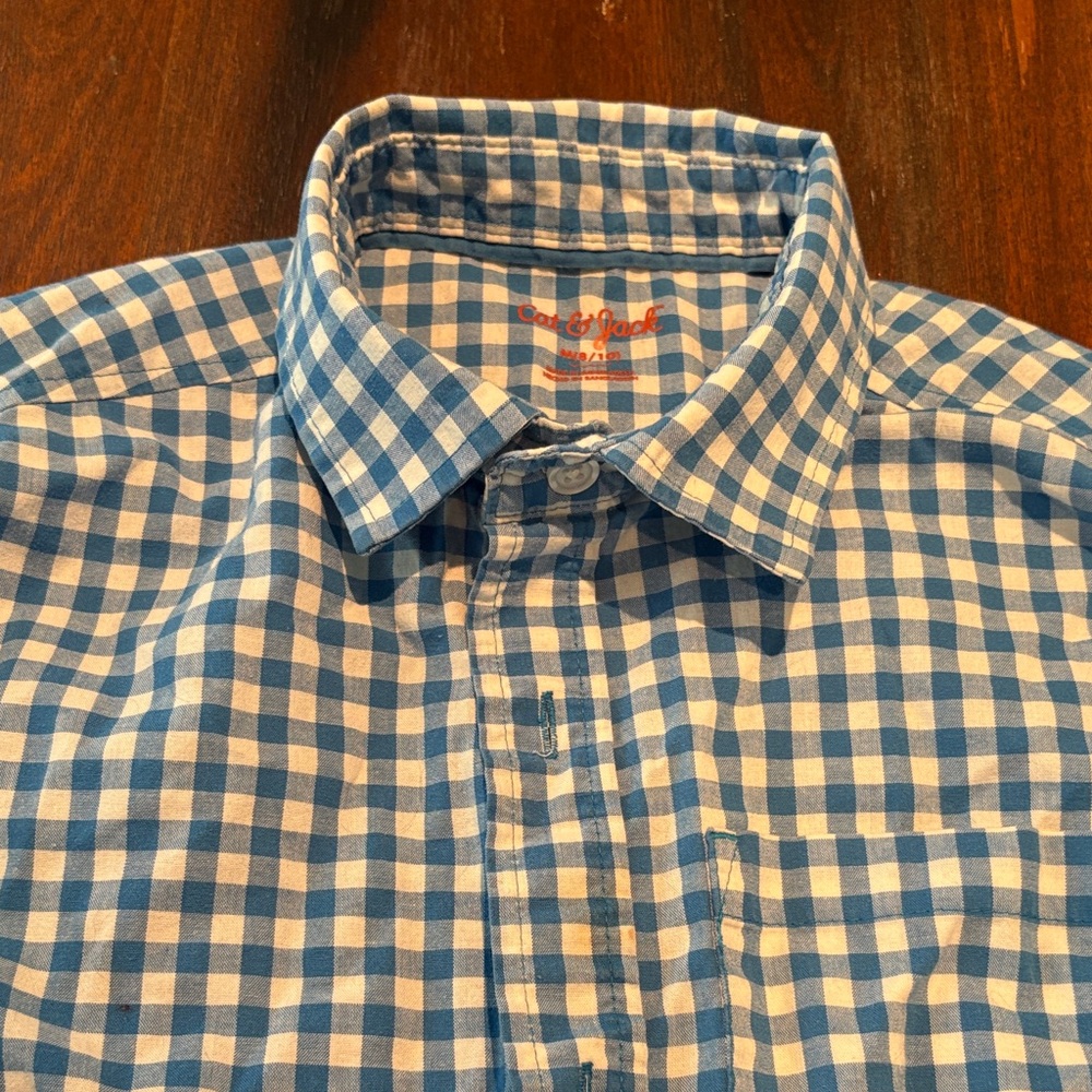Cat & Jack Blue and White Checkered Kids Button Down Shirt